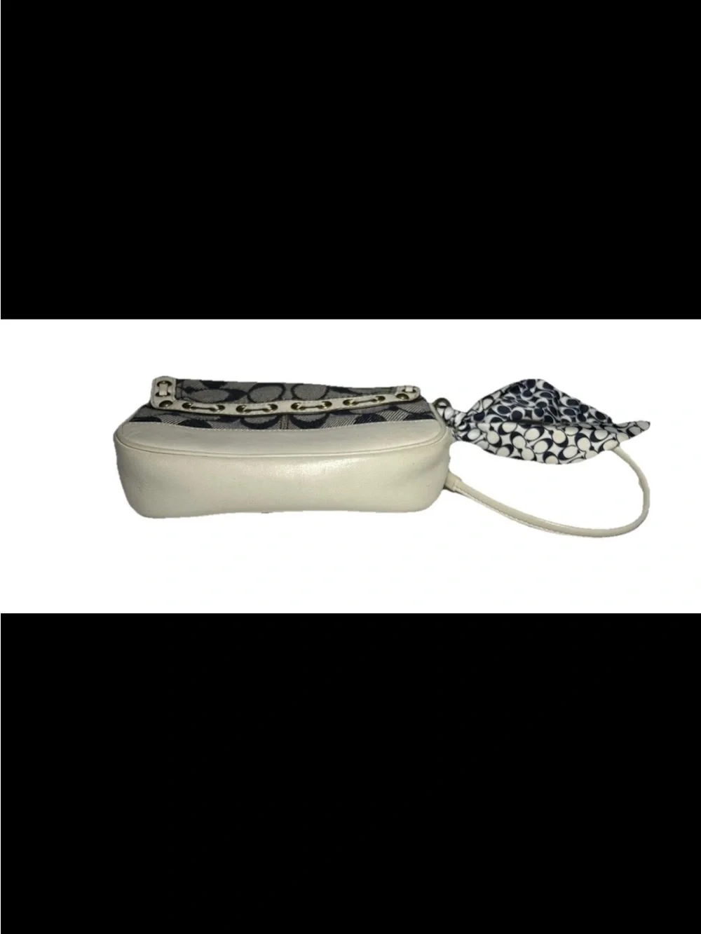Coach Legacy Demi Bag, Signature Denim, White Laced Leather/Trim, Scarf Accent